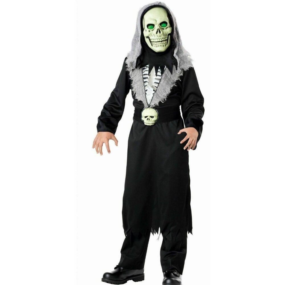 Boys Youth LIGHT UP REAPER Halloween Costume Size Sm 4/6 Hooded Skeleton NWT